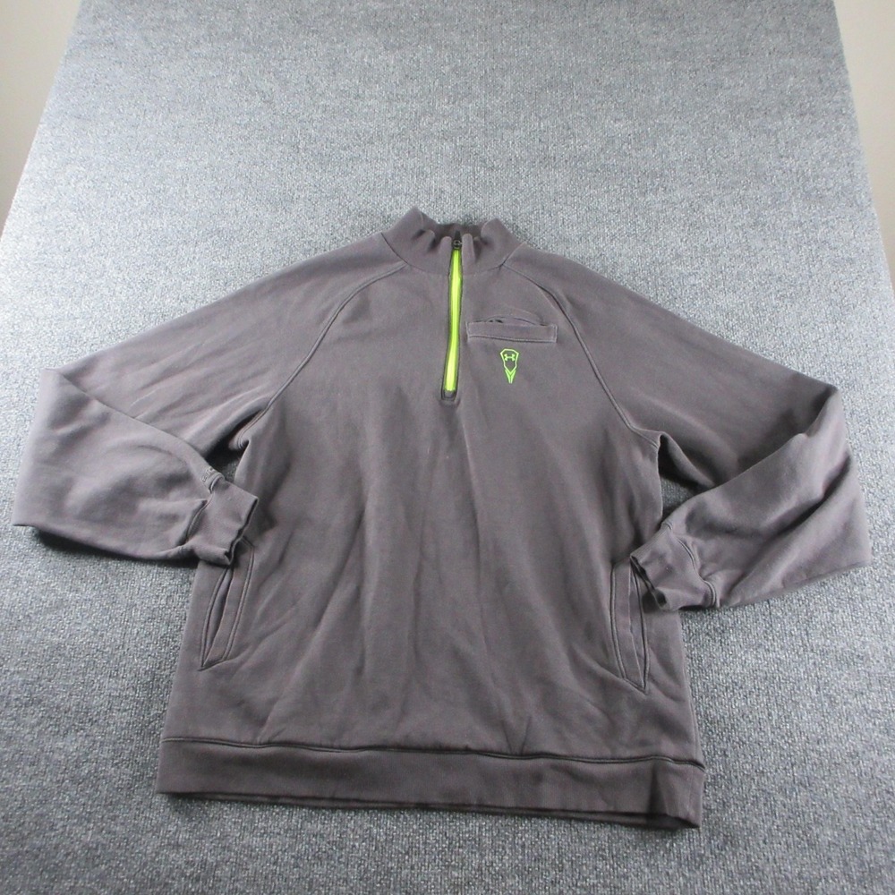 Under Armour Sweatshirt Mens L Gray 1/4 Zip Mock Neck Fleece Pockets Lacrosse